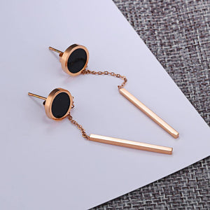 Simple Temperament Plated Rose Gold Geometric Round Tassel Titanium Steel Earrings - Glamorousky
