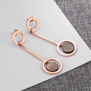 Elegant Temperament Plated Rose Gold Geometric Round Titanium Steel Tassel Earrings - Glamorousky