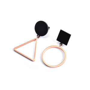 Simple Personality Plated Rose Gold Titanium Steel Geometric Round Triangle Asymmetric Earrings - Glamorousky