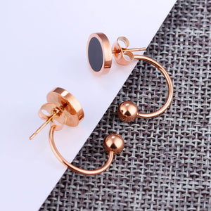 Fashion and Simple Plated Rose Gold Geometric Round Titanium Steel Stud Earrings - Glamorousky