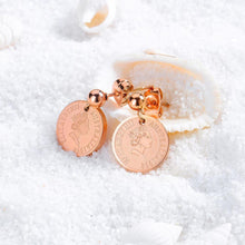 Load image into Gallery viewer, Elegant and Fashion Plated Rose Gold Elizabeth Coin Titanium Steel Stud Earrings - Glamorousky