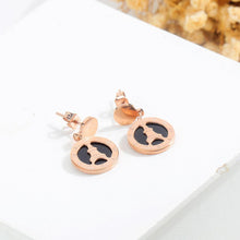 Load image into Gallery viewer, Simple Temperament Plated Rose Gold Titanium Steel Roman Numerals Geometric Round Stud Earrings - Glamorousky