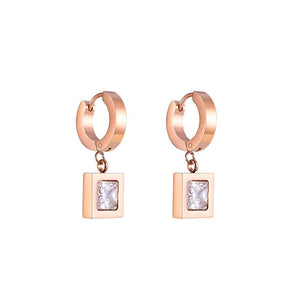 Elegant and Simple Plated Rose Gold Geometric Square Titanium Steel Stud Earrings with Cubic Zircon - Glamorousky