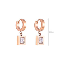 Load image into Gallery viewer, Elegant and Simple Plated Rose Gold Geometric Square Titanium Steel Stud Earrings with Cubic Zircon - Glamorousky