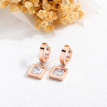 Load image into Gallery viewer, Elegant and Simple Plated Rose Gold Geometric Square Titanium Steel Stud Earrings with Cubic Zircon - Glamorousky