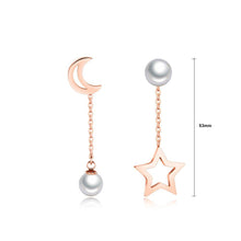 Load image into Gallery viewer, Fashion and Elegant Plated Rose Gold Star Moon Pearl Asymmetric Earrings - Glamorousky
