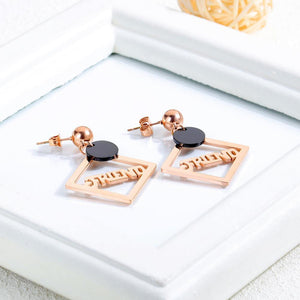 Simple and Fashion Plated Rose Gold Geometric Square Titanium Steel Earrings - Glamorousky