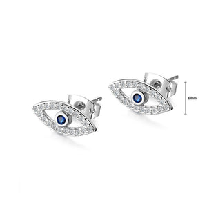 Fashion and Simple Devil's Eye Stud Earrings with Blue Cubic Zircon - Glamorousky