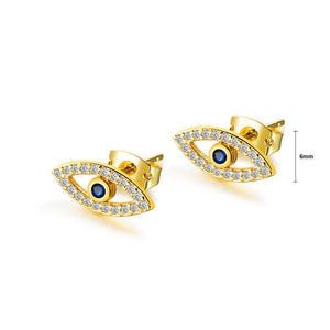 Fashion and Simple Plated Gold Devil's Eye Earrings with Blue Cubic Zircon - Glamorousky