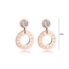Load image into Gallery viewer, Fashion and Simple Plated Rose Gold Roman Numerals Geometric Round Earrings with Cubic Zircon - Glamorousky