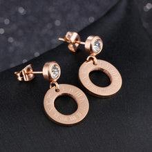 Load image into Gallery viewer, Fashion and Simple Plated Rose Gold Roman Numerals Geometric Round Earrings with Cubic Zircon - Glamorousky