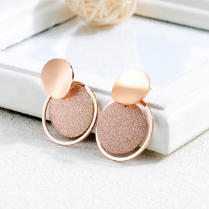 Simple and Fashion Plated Rose Gold Geometric Round Titanium Steel Earrings - Glamorousky