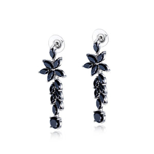 Fashion and Elegant Flower Tassel Earrings with Black Cubic Zircon - Glamorousky