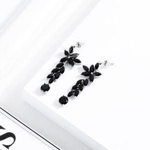 Fashion and Elegant Flower Tassel Earrings with Black Cubic Zircon - Glamorousky