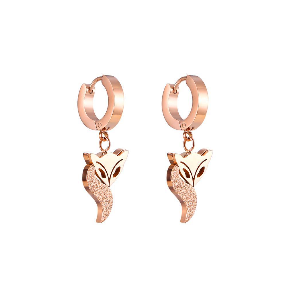 Fashion Personality Plated Rose Gold Fox Titanium Steel Stud Earrings - Glamorousky