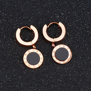 Fashion and Exquisite Plated Rose Gold Roman Numeral Geometric Round Titanium Steel Stud Earrings - Glamorousky