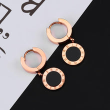 Load image into Gallery viewer, Fashion and Exquisite Plated Rose Gold Roman Numeral Geometric Round Titanium Steel Stud Earrings - Glamorousky
