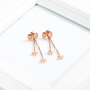 Fashion and Simple Plated Rose Gold Ribbon Tassel Titanium Steel Earrings - Glamorousky