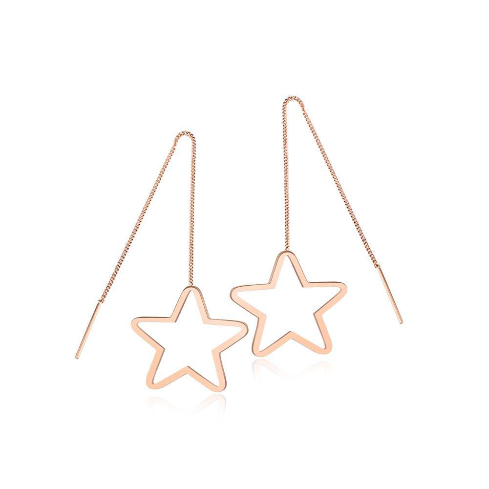 Simple and Fashion Plated Rose Gold Hollow Star Tassel Titanium Steel Earrings - Glamorousky