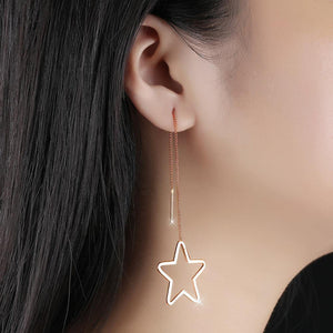 Simple and Fashion Plated Rose Gold Hollow Star Tassel Titanium Steel Earrings - Glamorousky