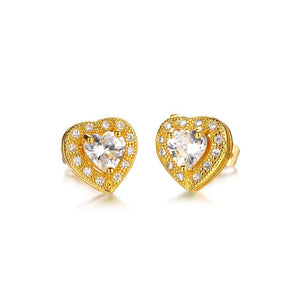 Fashion and Romantic Plated Gold Heart-shaped Stud Earrings with Cubic Zircon - Glamorousky