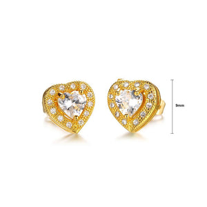 Fashion and Romantic Plated Gold Heart-shaped Stud Earrings with Cubic Zircon - Glamorousky
