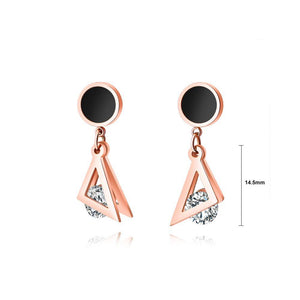 Simple and Fashion Plated Rose Gold Geometric Round Triangle Titanium Steel Earrings with Cubic Zirconia - Glamorousky
