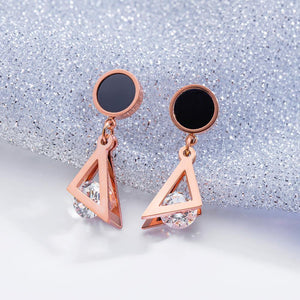 Simple and Fashion Plated Rose Gold Geometric Round Triangle Titanium Steel Earrings with Cubic Zirconia - Glamorousky