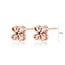 Load image into Gallery viewer, Fashion and Romantic Plated Rose Gold Four-leafed Clover Titanium Steel Stud Earrings with Cubic Zirconia - Glamorousky