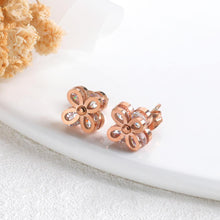 Load image into Gallery viewer, Fashion and Romantic Plated Rose Gold Four-leafed Clover Titanium Steel Stud Earrings with Cubic Zirconia - Glamorousky