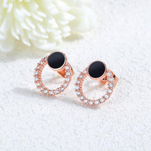 Load image into Gallery viewer, Fashion Simple Plated Rose Gold Geometric Hollow Round Earrings with Cubic Zirconia - Glamorousky