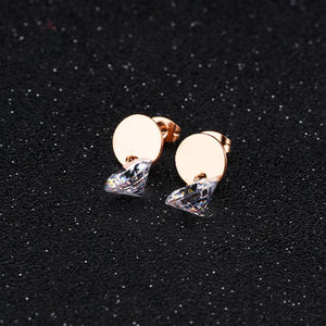 Simple and Fashion Plated Rose Gold Geometric Round Titanium Steel Stud Earrings with Cubic Zirconia - Glamorousky