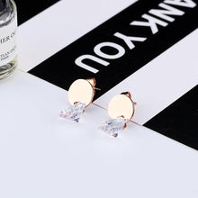 Load image into Gallery viewer, Simple and Fashion Plated Rose Gold Geometric Round Titanium Steel Stud Earrings with Cubic Zirconia - Glamorousky