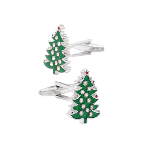 Simple Romantic Christmas Tree Cufflinks with Cubic Zirconia