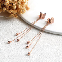 Load image into Gallery viewer, Simple and Elegant Plated Rose Gold Butterfly Tassel Titanium Steel Earrings - Glamorousky