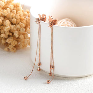 Simple and Elegant Plated Rose Gold Butterfly Tassel Titanium Steel Earrings - Glamorousky