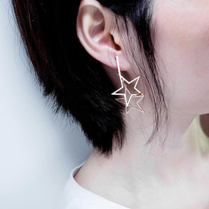Simple and Fashion Plated Rose Gold Hollow Stars Titanium Steel Earrings - Glamorousky