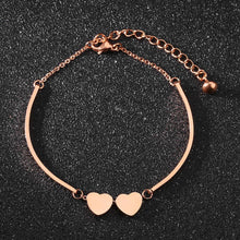 Load image into Gallery viewer, Simple and Romantic Plated Rose Gold Double Heart-shaped Titanium Steel Bracelet - Glamorousky