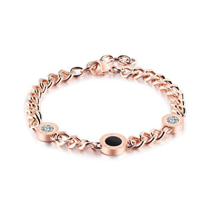 Fashion and Elegant Plated Rose Gold LOVE Geometric Round Titanium Steel Bracelet with Cubic Zirconia - Glamorousky