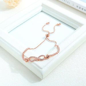 Fashion Simple Plated Rose Gold Infinite Symbol Round Bead Bracelet with Cubic Zirconia - Glamorousky