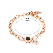 Load image into Gallery viewer, Temperament Fashion Plated Rose Gold Roman Numerals Geometric Round 316L Stainless Steel Bracelet with Cubic Zirconia