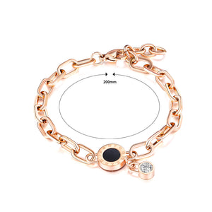 Temperament Fashion Plated Rose Gold Roman Numerals Geometric Round 316L Stainless Steel Bracelet with Cubic Zirconia