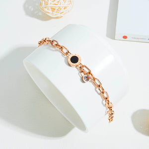 Temperament Fashion Plated Rose Gold Roman Numerals Geometric Round 316L Stainless Steel Bracelet with Cubic Zirconia