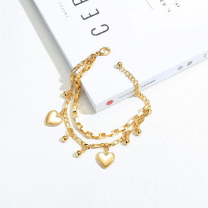 Fashion and Romantic Plated Gold Heart-shaped Titanium Steel Multi-layer Bracelet - Glamorousky