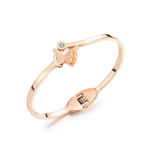 Elegant Tempered Plated Rose Gold Butterfly Titanium Steel Bangle with Cubic Zirconia - Glamorousky