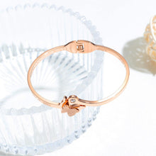 Load image into Gallery viewer, Elegant Tempered Plated Rose Gold Butterfly Titanium Steel Bangle with Cubic Zirconia - Glamorousky