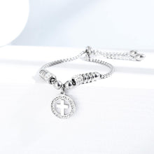 Load image into Gallery viewer, Fashion Simple Cross Round Titanium Steel Bracelet with Cubic Zirconia - Glamorousky