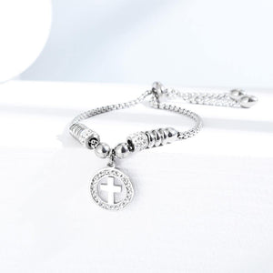 Fashion Simple Cross Round Titanium Steel Bracelet with Cubic Zirconia - Glamorousky