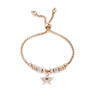 Simple and Bright Plated Rose Gold Stars and Round Beads Titanium Steel Bracelet with Cubic Zirconia - Glamorousky