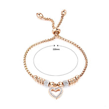 Load image into Gallery viewer, Simple and Romantic Plated Rose Gold Hollow Heart Beaded Titanium Steel Bracelet with Cubic Zirconia - Glamorousky